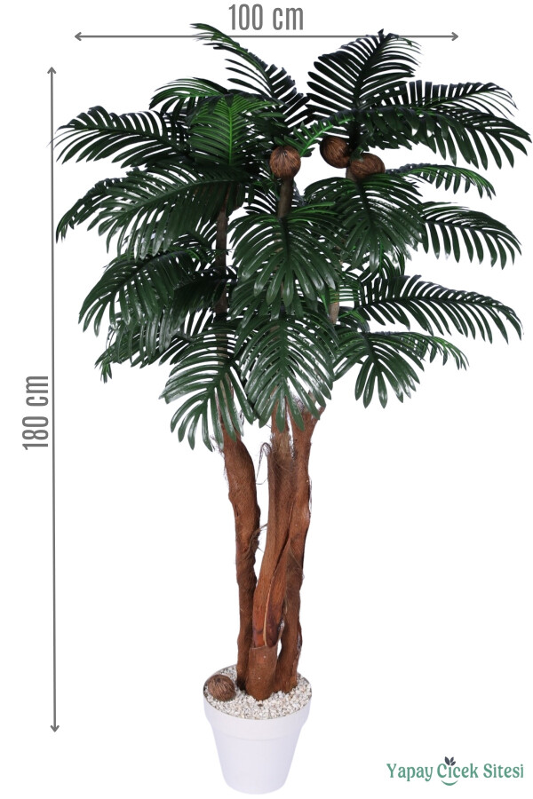 3 Gövdeli Beyaz Saksıda Yapay Tropikal Palmiye Ağacı 28 Yapraklı 180 cm - 1