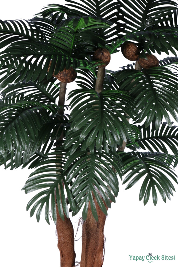 3 Gövdeli Beyaz Saksıda Yapay Tropikal Palmiye Ağacı 28 Yapraklı 180 cm - 2