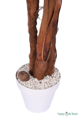 3 Gövdeli Beyaz Saksıda Yapay Tropikal Palmiye Ağacı 28 Yapraklı 180 cm - 3