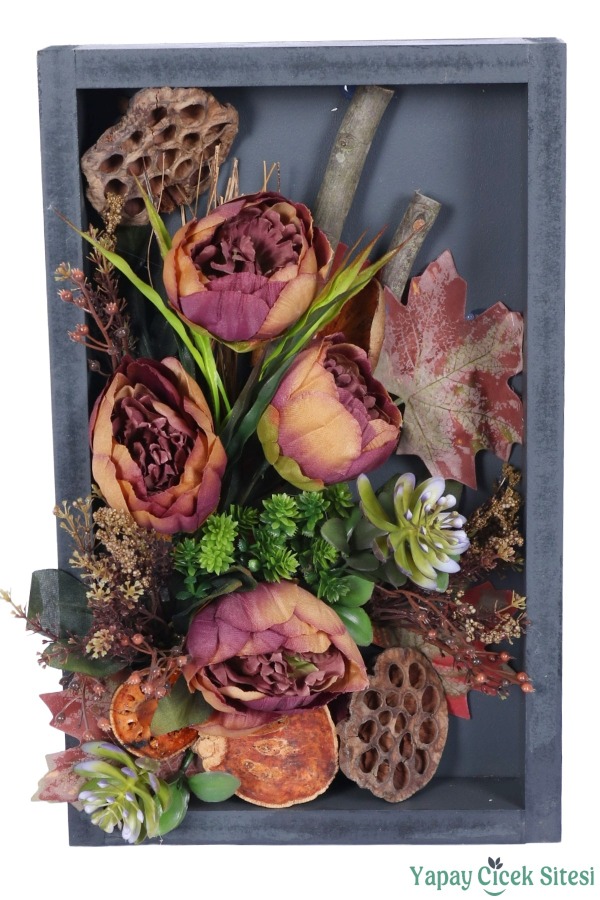 Ahşap Çerçeveli Yapay Çiçek Duvar Tablo 25x40 cm Model 1 - 1