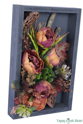Ahşap Çerçeveli Yapay Çiçek Duvar Tablo 25x40 cm Model 1 - 3