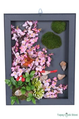 Ahşap Çerçeveli Yapay Çiçek Duvar Tablosu 28x37 cm - Yapay Çiçek Sitesi