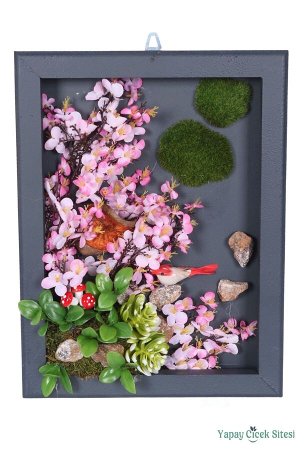Ahşap Çerçeveli Yapay Çiçek Duvar Tablosu 28x37 cm - 1