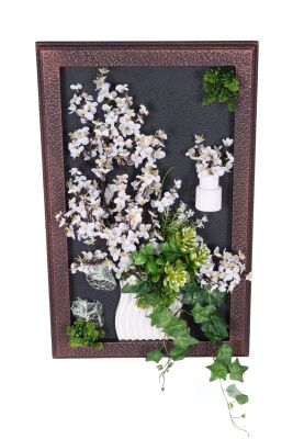 Ahşap Çerçeveli Yapay Çiçek Duvar Tablosu 38x60 cm - Yapay Çiçek Sitesi