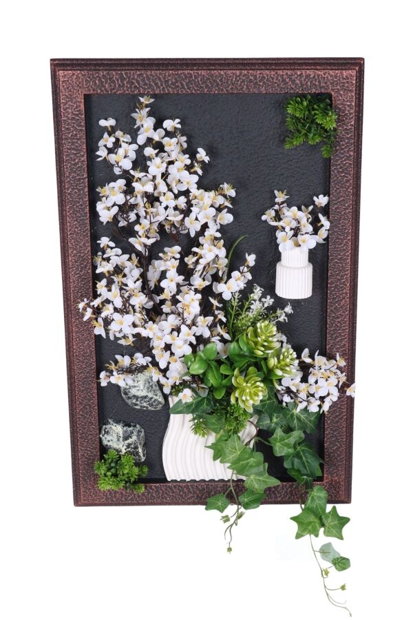 Ahşap Çerçeveli Yapay Çiçek Duvar Tablosu 38x60 cm - 1