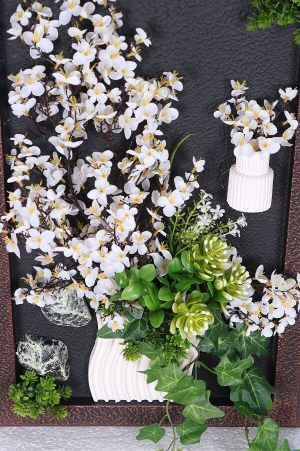 Ahşap Çerçeveli Yapay Çiçek Duvar Tablosu 38x60 cm - 2