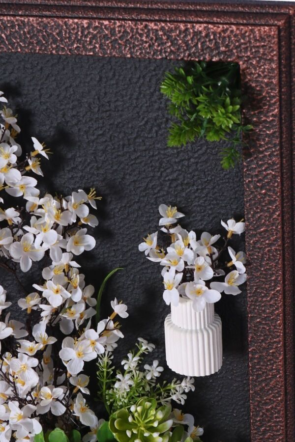 Ahşap Çerçeveli Yapay Çiçek Duvar Tablosu 38x60 cm - 3