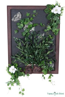 Ahşap Çerçeveli Yapay Çiçek Duvar Tablosu 60x80 cm - Yapay Çiçek Sitesi