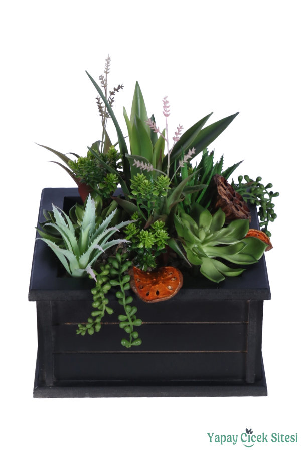 Ahşap Saksıda Dekoratif Masa Çiçeği Model 1 - 1