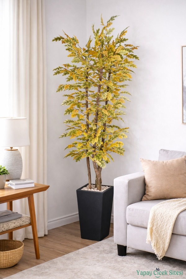 Ahşap Saksıda Yapay Meşe Ağacı 220 cm - 4