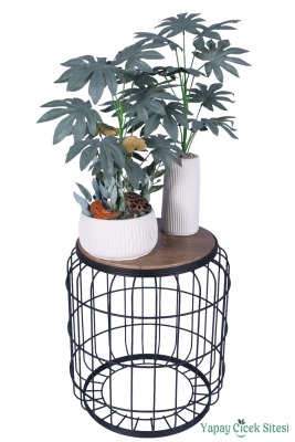 Yapay Çiçek Sitesi Beton Saksılı Yapay Çiçek 2li Set Model 2 - 2