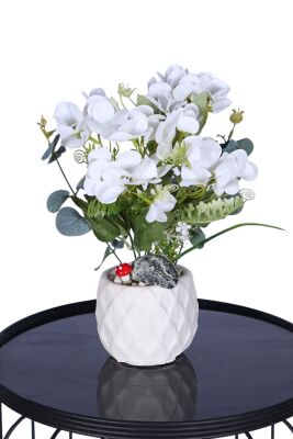 Beton Saksıda Yapay Islak Ortancalı Aranjman 30 cm - Yapay Çiçek Sitesi