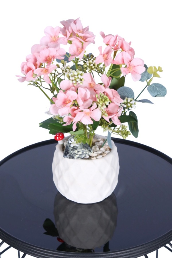 Beton Saksıda Yapay Şeftali Çiçeği Tanzimi Açık Pembe - 1