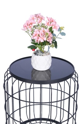 Beton Saksıda Yapay Şeftali Çiçeği Tanzimi Açık Pembe - 3