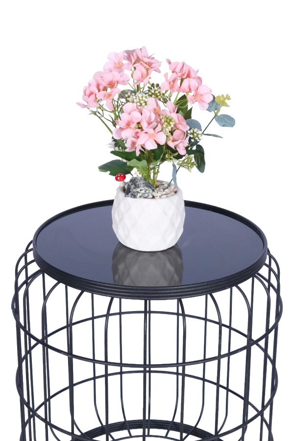 Beton Saksıda Yapay Şeftali Çiçeği Tanzimi Açık Pembe - 3