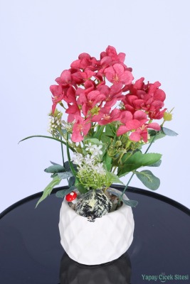 Beton Saksıda Yapay Şeftali Çiçeği Tanzimi Fuşya - 2
