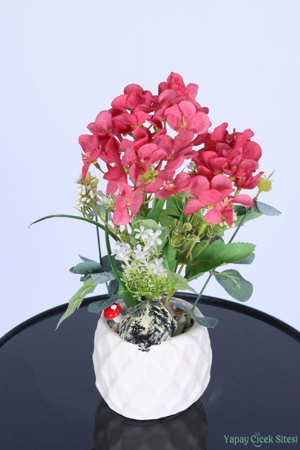 Beton Saksıda Yapay Şeftali Çiçeği Tanzimi Fuşya - 2