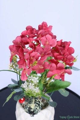 Beton Saksıda Yapay Şeftali Çiçeği Tanzimi Fuşya - 3