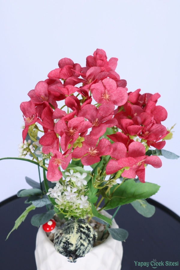 Beton Saksıda Yapay Şeftali Çiçeği Tanzimi Fuşya - 3