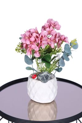 Beton Saksıda Yapay Şeftali Çiçeği Tanzimi Pembe - Yapay Çiçek Sitesi