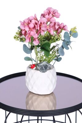 Beton Saksıda Yapay Şeftali Çiçeği Tanzimi Pembe - 2