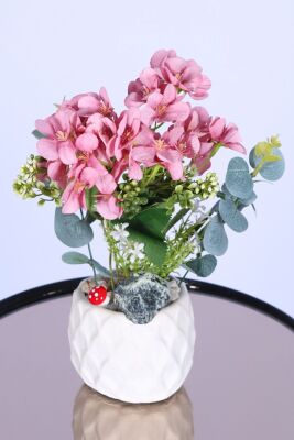 Beton Saksıda Yapay Şeftali Çiçeği Tanzimi Pembe - 3