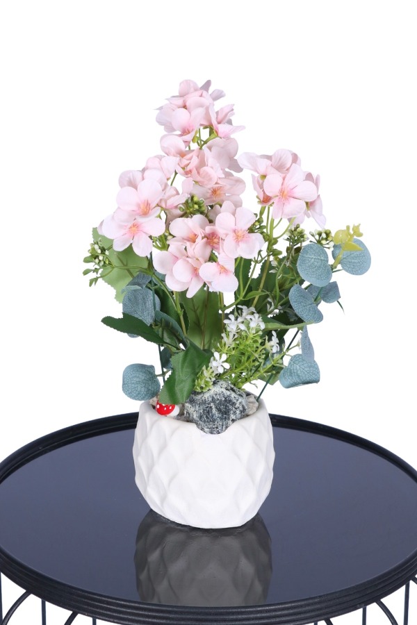 Beton Saksıda Yapay Şeftali Çiçeği Tanzimi Pudra - 1