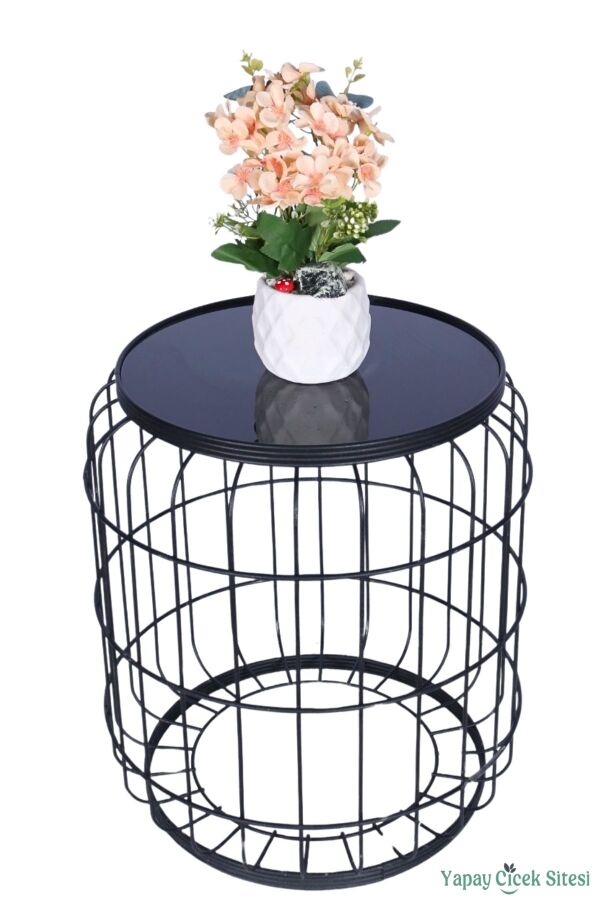 Beton Saksıda Yapay Şeftali Çiçeği Tanzimi Somon - 2