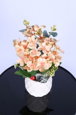 Beton Saksıda Yapay Şeftali Çiçeği Tanzimi Somon - 3