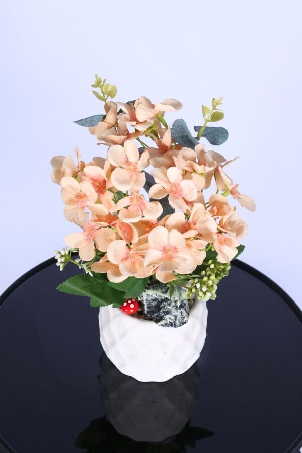 Beton Saksıda Yapay Şeftali Çiçeği Tanzimi Somon - 3