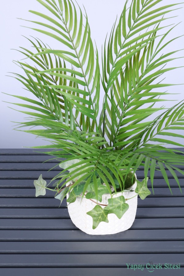 Beton Saksıda Yapay Sıkas Bitkisi 55 Cm - 2