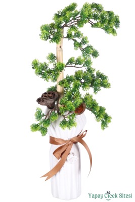 Beton Vazoda Yapay Tropikal Bonsai Aranjmanı - Yapay Çiçek Sitesi