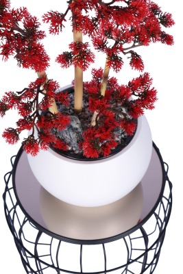 Beyaz Küre Saksıda Modern Minimal Tasarım Yapay Bonsai Ağacı Kırmızı 65 cm - 4