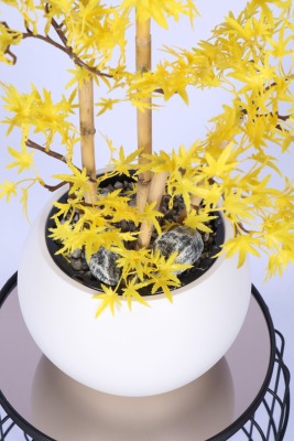 Beyaz Küre Saksıda Modern Minimal Tasarım Yapay Bonsai Ağacı Sarı 65 cm - 4