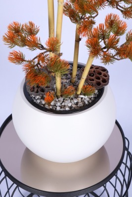 Beyaz Küre Saksıda Modern Minimal Tasarım Yapay Bonsai Ağacı Turuncu 65 cm - 5