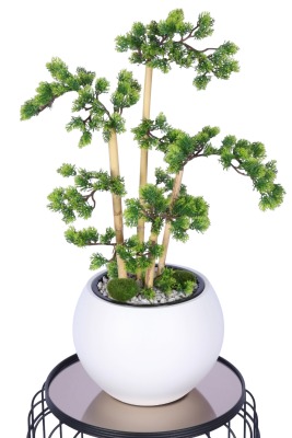 Beyaz Küre Saksıda Modern Minimal Tasarım Yapay Bonsai Ağacı Yeşil 65 cm - 2