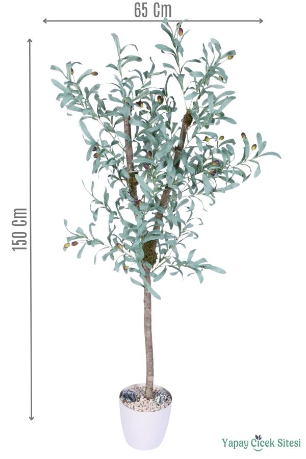 Beyaz Plastik Saksıda Yapay Zeytin Ağacı 150 cm - 1