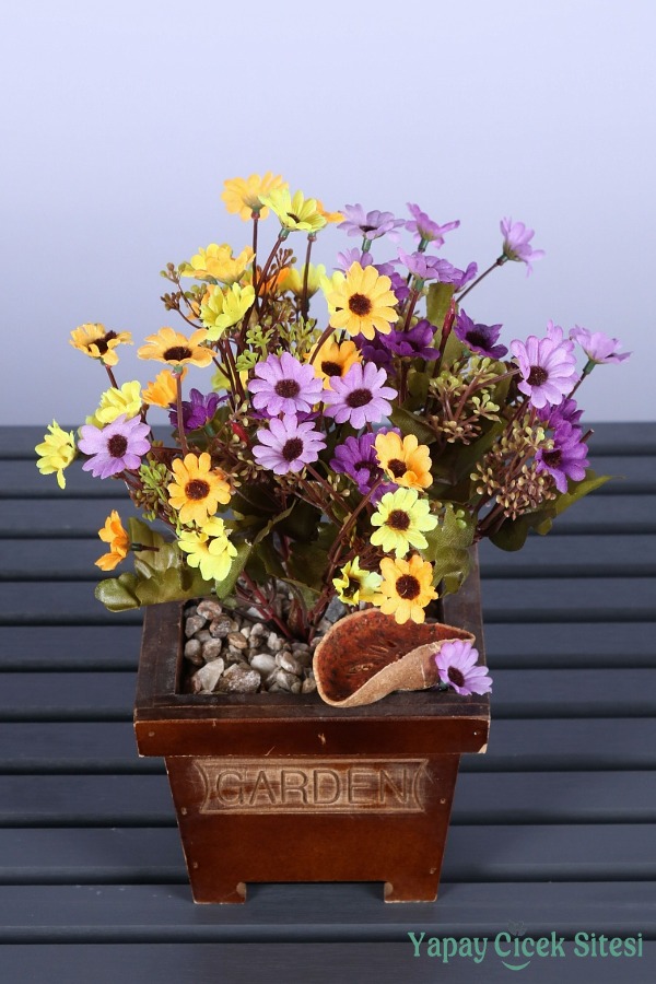 Dekoratif Ahşap Saksıda Yapay Papatya Tanzimi 30 Cm - 2