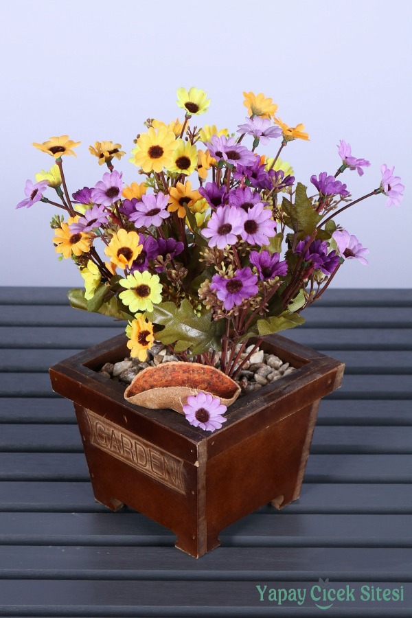 Dekoratif Ahşap Saksıda Yapay Papatya Tanzimi 30 Cm - 3