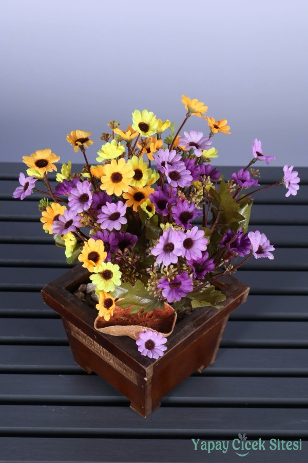 Dekoratif Ahşap Saksıda Yapay Papatya Tanzimi 30 Cm - 4