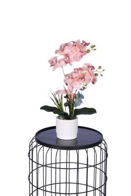 Dekoratif Beton Saksıda Yapay 2 Dal Orkide Çiçeği Somon - 2