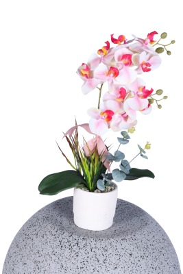 Dekoratif Beton Saksıda Yapay 2 Dal Orkide Çiçeği Fuşya-Beyaz - Yapay Çiçek Sitesi
