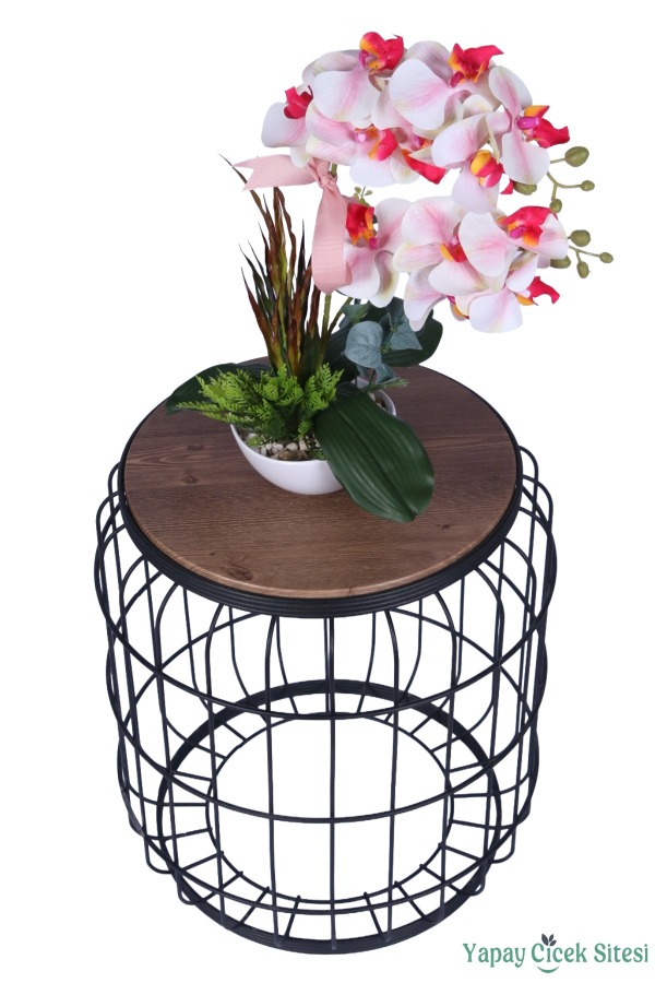 Dekoratif Melamin Saksıda Bol Yeşillikli Orkide Tanzimi Pembe - 2