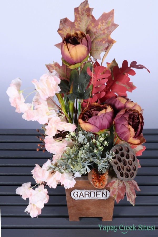 Dekoratif Saksıda Yapay Çiçekli Sonbahar Aranjmanı 55 Cm - 2
