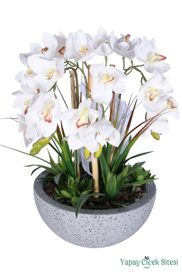Fiber Saksıda Yapay Orkide Tanzimi Beyaz 55 cm - 1