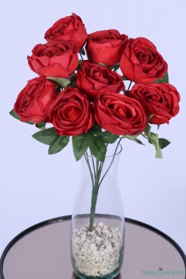 Gerçek Görünümlü Katmerli Yapay Gül Demeti Kırmızı 9 Dal - Yapay Çiçek Sitesi