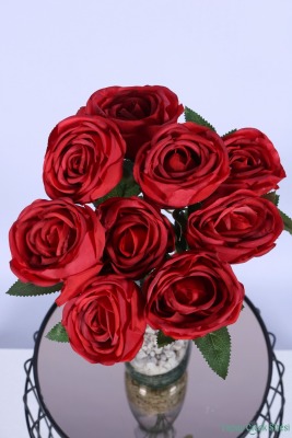 Gerçek Görünümlü Katmerli Yapay Gül Demeti Kırmızı 9 Dal - 3