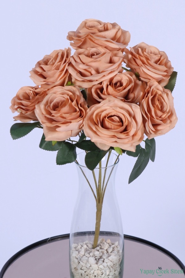 Gerçek Görünümlü Katmerli Yapay Gül Demeti Somon 9 Dal - 1