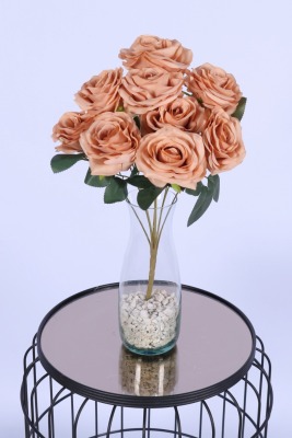 Gerçek Görünümlü Katmerli Yapay Gül Demeti Somon 9 Dal - 2