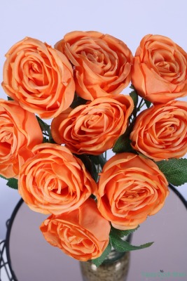 Gerçek Görünümlü Katmerli Yapay Gül Demeti Turuncu 9 Dal - 3